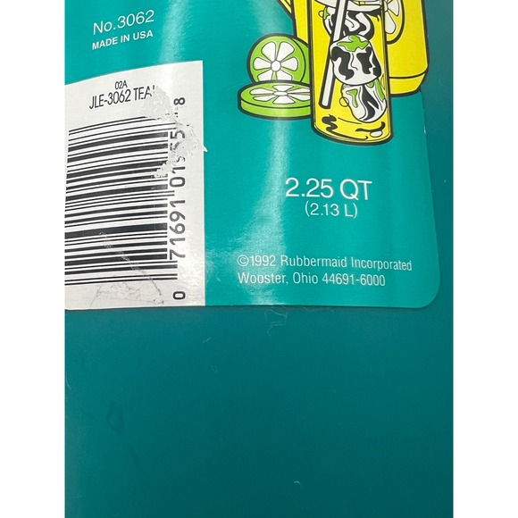 Rubbermaid 2.25 QT Covered Pitcher 1992 Vtg Made in USA NWT New Old Stock - Picture 10 of 10